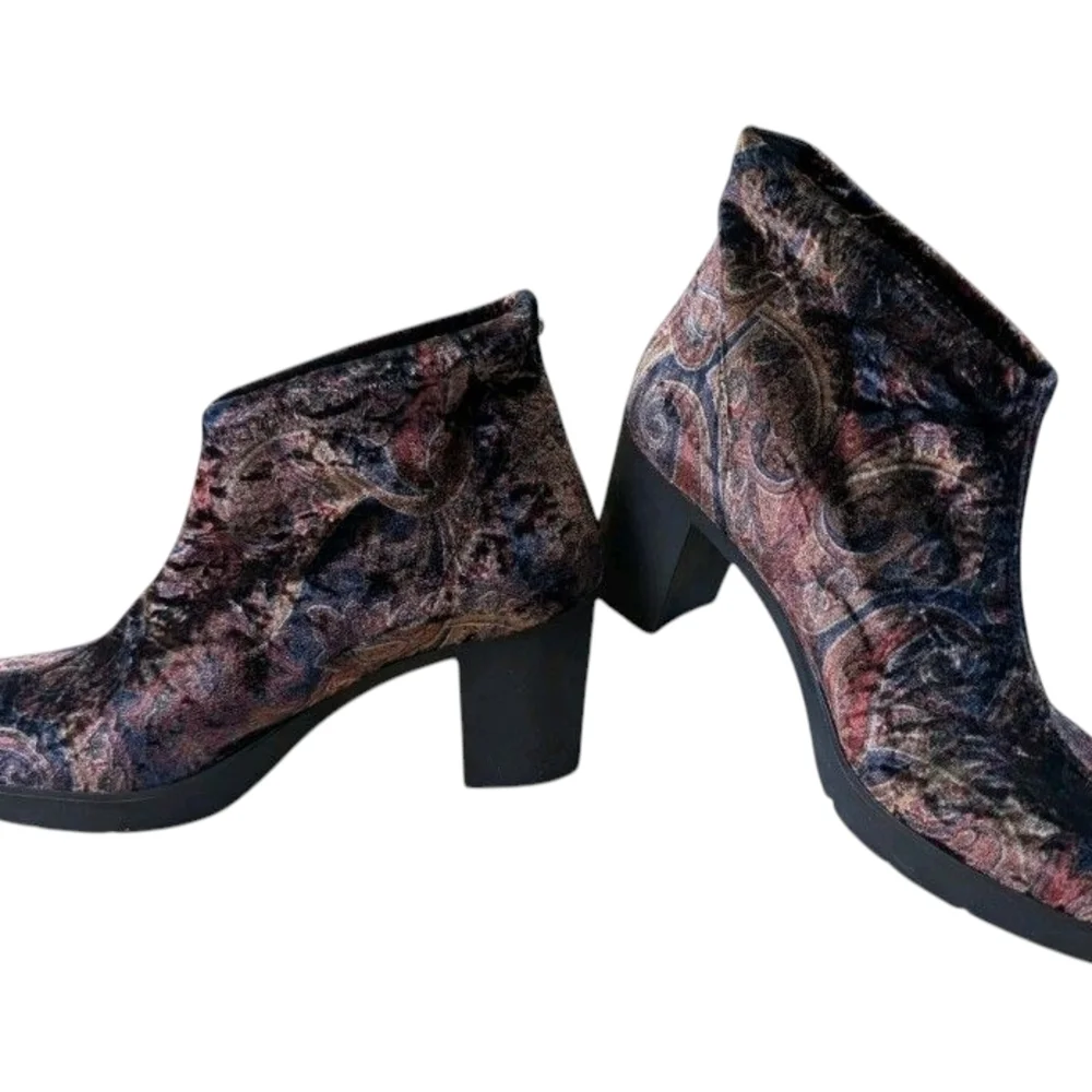 Toni Pons Shoes Women's Crushed Velvet Paisley Multi Ankle Boots Booties Pull On